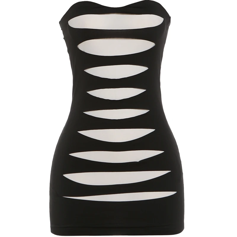 Kliou Patchwork Hollow Mini-Kleid Damen Sexy Wickel-Oberteil Rückenfreies Ärmelloses Figurbetontes Pfirsichfarbenes Hüft-Kleid für Abend Club Party Mode Bodycon – Detail 2