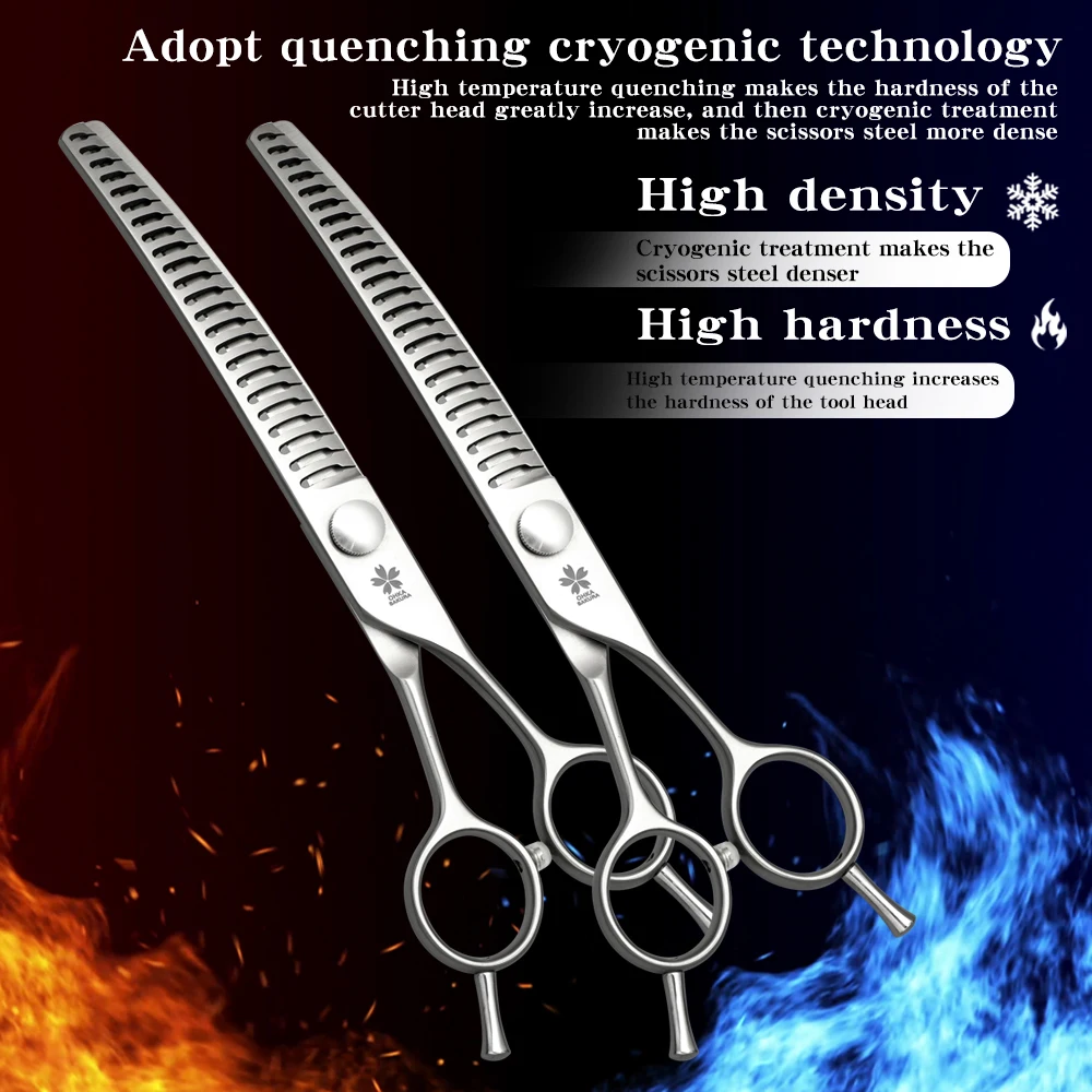 Professional Pet Grooming Scissors 7-Inch Pet Hair Trimming Scissors VG10 70% Hair Removal Efficiency Curved Fishbone Thinning S