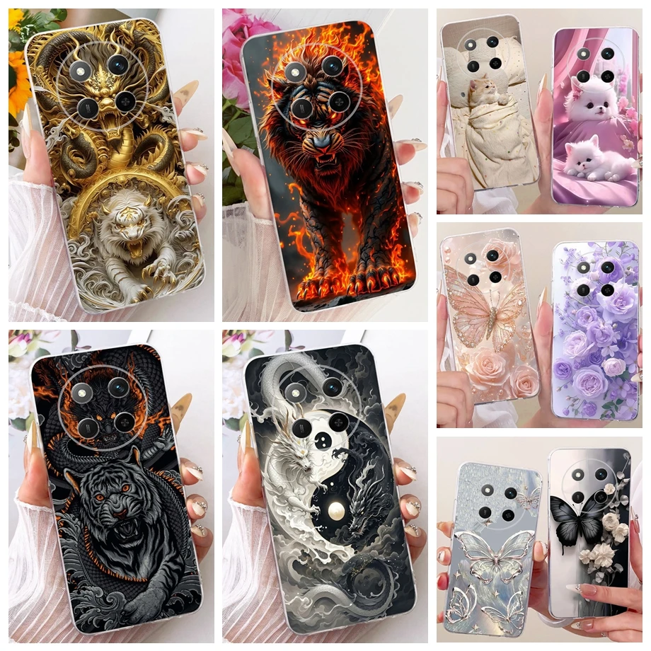Dragon Lion Animal Printed For Honor Magic 7 Lite 7 Pro Magic7 Phone Case On Honor X9C Smart Cover Clear Silicone Butterfly Capa