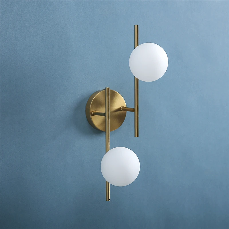 Modern Led Wall Lamps Indoor Golden Wall Lights with Milky Glass Round Ball Bedside Wall Lights Double G9 Bulbs with Light Bulb