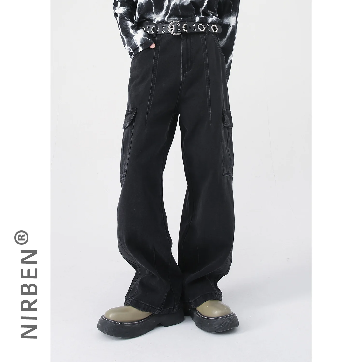 Cargo Denim Pant Men Jeans Vintage Straight Pants High Waist Distressed Trousers Pocket Y2k Streetwear Splice Casual 2026 Spring