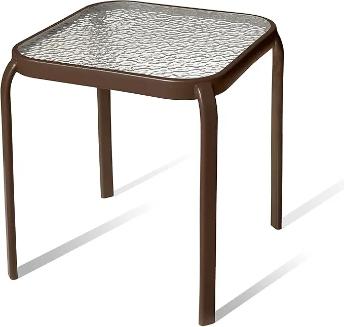 Bronze Metal Outdoor Side Table with Tempered Glass Top Set of 1 – Elegant Small 16