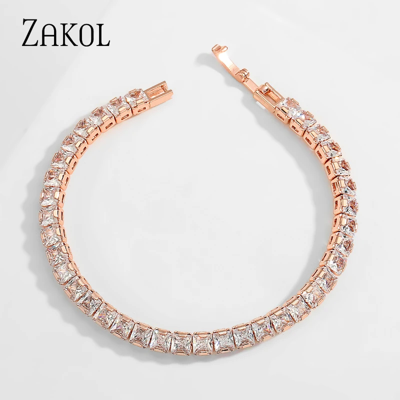 ZAKOL Shinny Square Cubic Zirconia Charm Bracelets for Women Fashion Korea Sliver Color Bracelet Wedding Party Jewelry BP2211