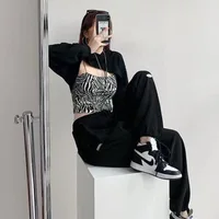 Loose American Lettering Street Style Sports Pants Women's Casual Trousers High Waist Straight Leg Sweatpants Grey Spring Autumn 3