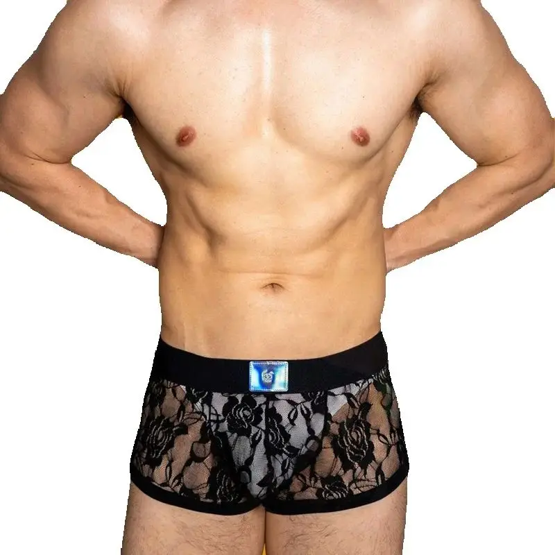 

Men's Sexy Panties Boxers Hombre Man Underwear Lace Solid Ropa Interior Hombre Temptation Calzoncillos Hombres Low-Rise Boxers