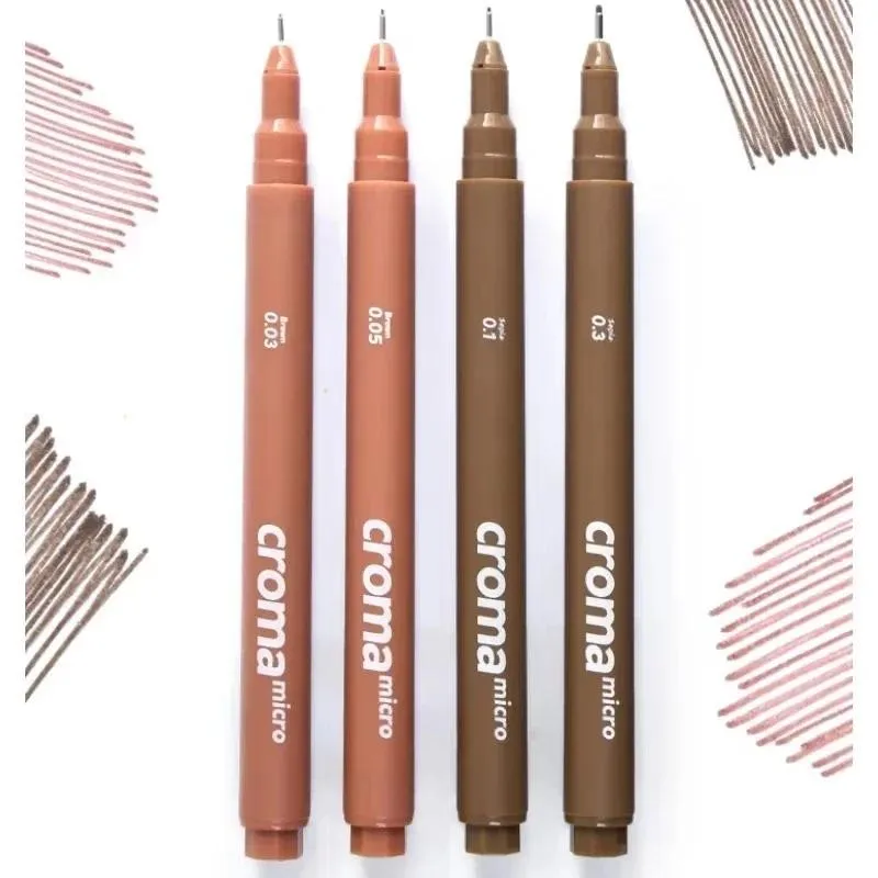 Croma Micro Fineliner Art Kalligraphie-Stifte, klassisches Set, weiche Nadelspitze, Künstler, Zeichnen, Skizzieren, Schwarz/Braun/Haut, Schreibwarenkunst – Detail 4