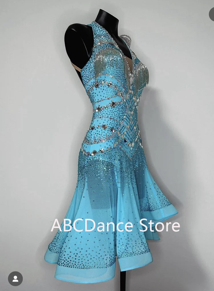 Women Ballroom Salsa Rhythm Latin Rumba Dance Dress US 10 UK 12 New Latin dance competition dress