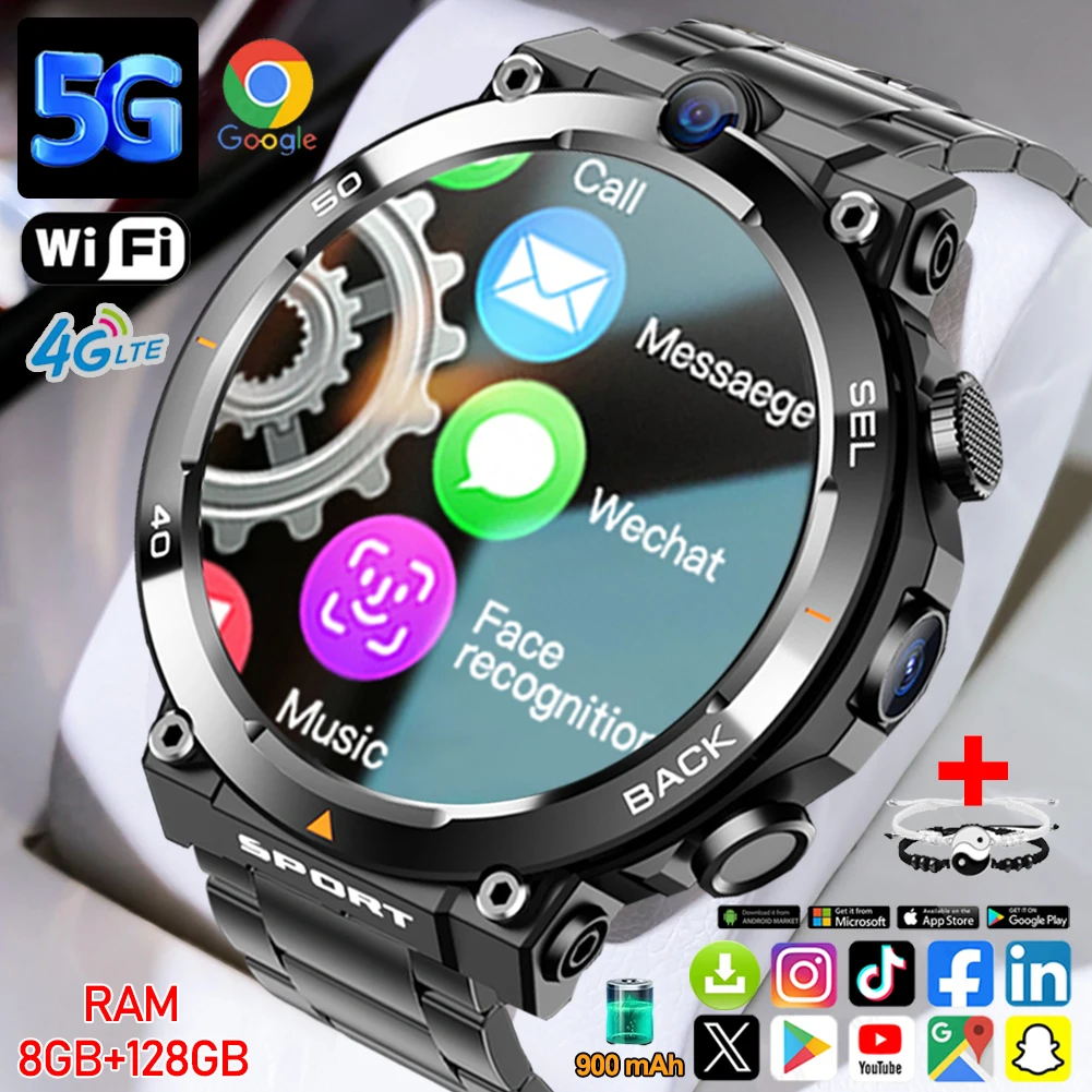 

4G Smart Watch 8GB+128GB RAM 1.39 inch HD AMOLED 900mah Battery 500W Camera GPS WIFI Google APPS Download Smartwatch Android 9.0