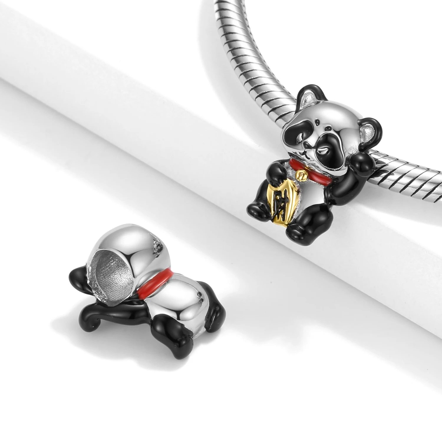 925 Sterling Silver Lucky Bell Caicai Cat Black Panda Bead Charms for Diy Bracelet Beads Pendant Birthday Jewelry Gifts