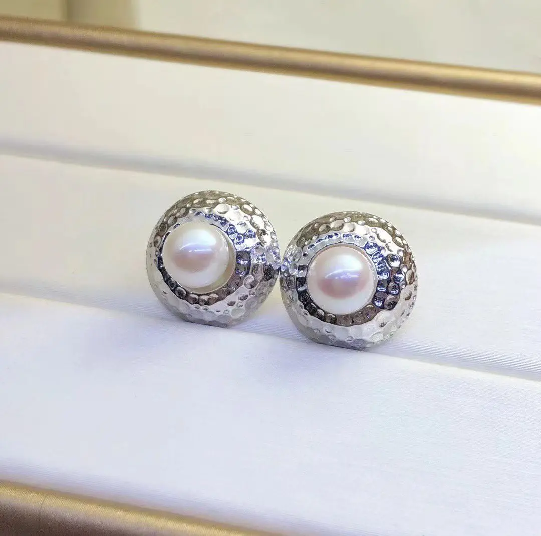 

Оптовая продажа, серьги из стерлингового серебра S925, фурнитура для крепления, базовые монтажные детали, аксессуар для жемчуга 7-8 мм, 5 пар/лот