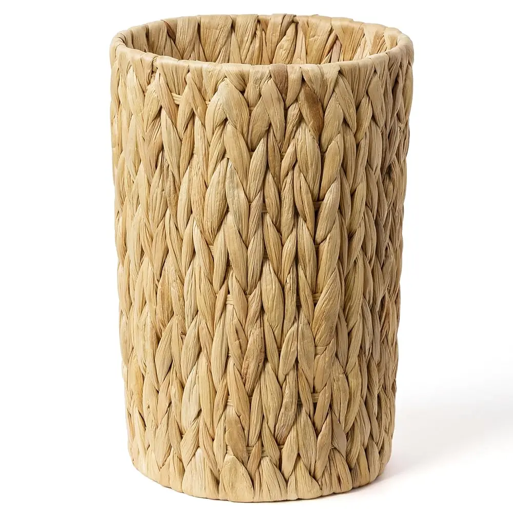 

Плетеная корзина для мусора, маленькая корзина для отходов для ванной, офиса, спальни, корзина для мусора из водяного гиацинта, круглая, 2 галлона