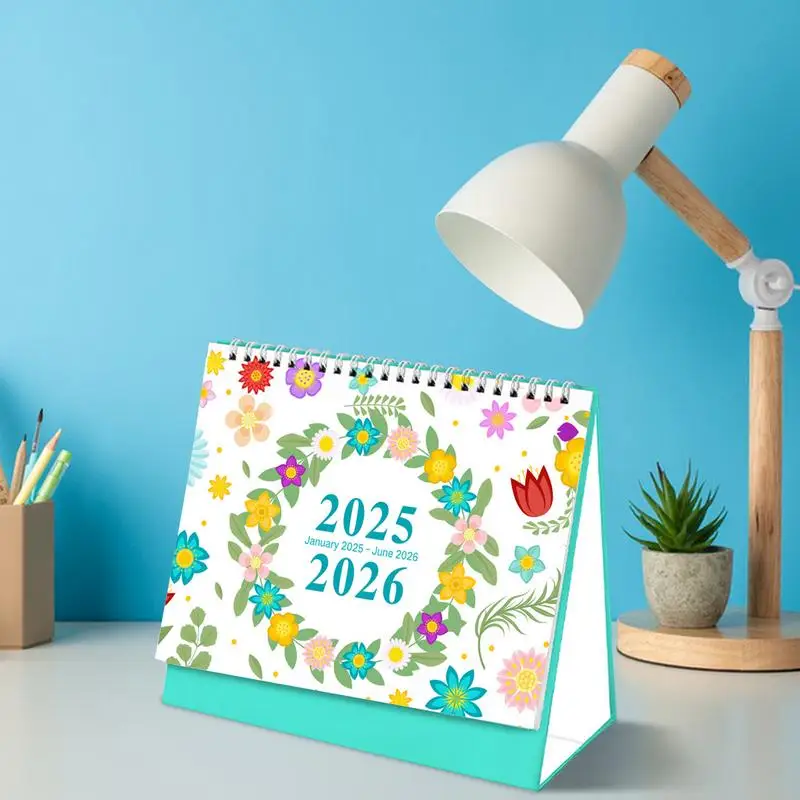 Calendário de Mesa Floral Permanente, Mesa Simplificada, 7x8 ", 2022, 2025-2026, 18 Meses