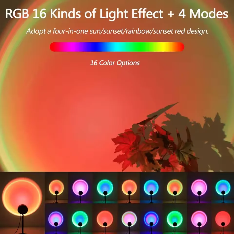 1PC Sunset Light Projection Light With Remote Control 16-Color Night Light RGB Color Changing LED Light Bedroom photography prop