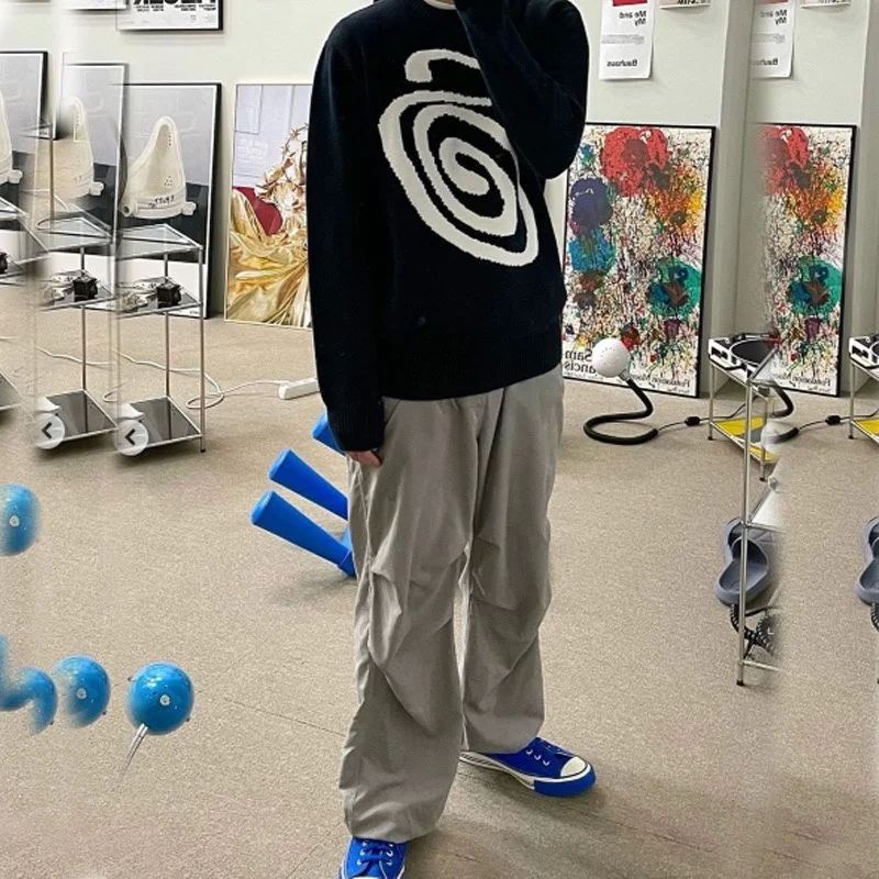 

American Sle Knitted Sweater Mosquito Coil Ring High ammage 680g Couple Outwear Long Sve round Ne Youth Faion