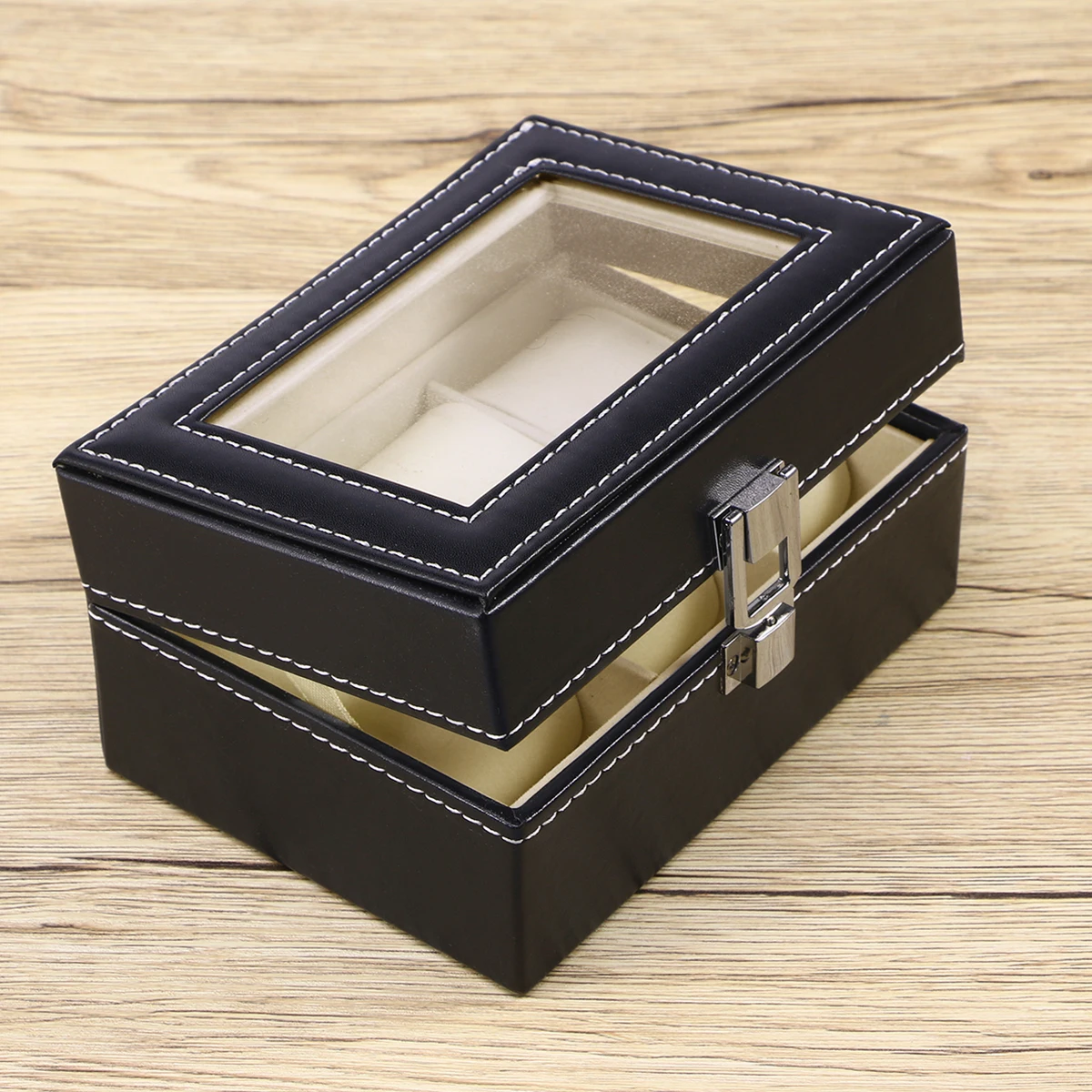 

Watch Box Men Black Pu Display Storage Case Lock Jewelry Organizer For Use Watch Case Holder