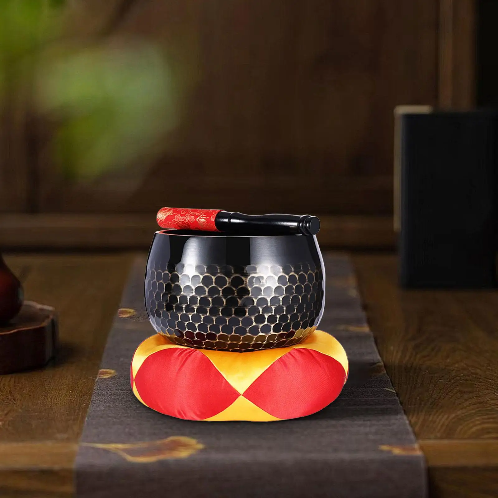 Meditation Bowl with Wooden Mallet & Cushion Religious Tibetan Singing Bowl for Music Mindfulness Healing Hfome Decoration Yoga