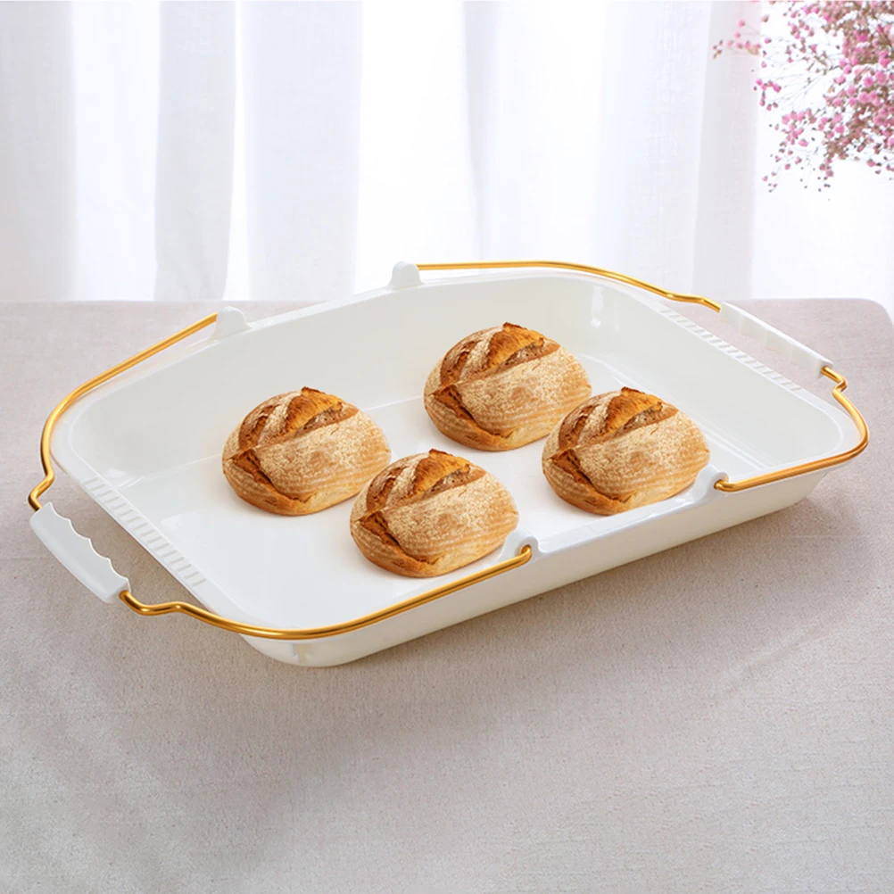 

Bread Serving Tray Rectangular Reusable Plastic Cake Container with Handle for Home Party Hotel Use Multi-Functional Dessert