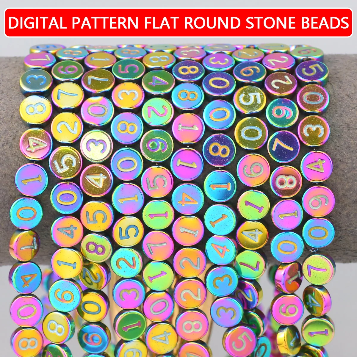8mm Black Gallstone Digital Five-Color Handmade DIY Jewelry Beads Loose Bead Bracelets Necklaces Decorative Accessories