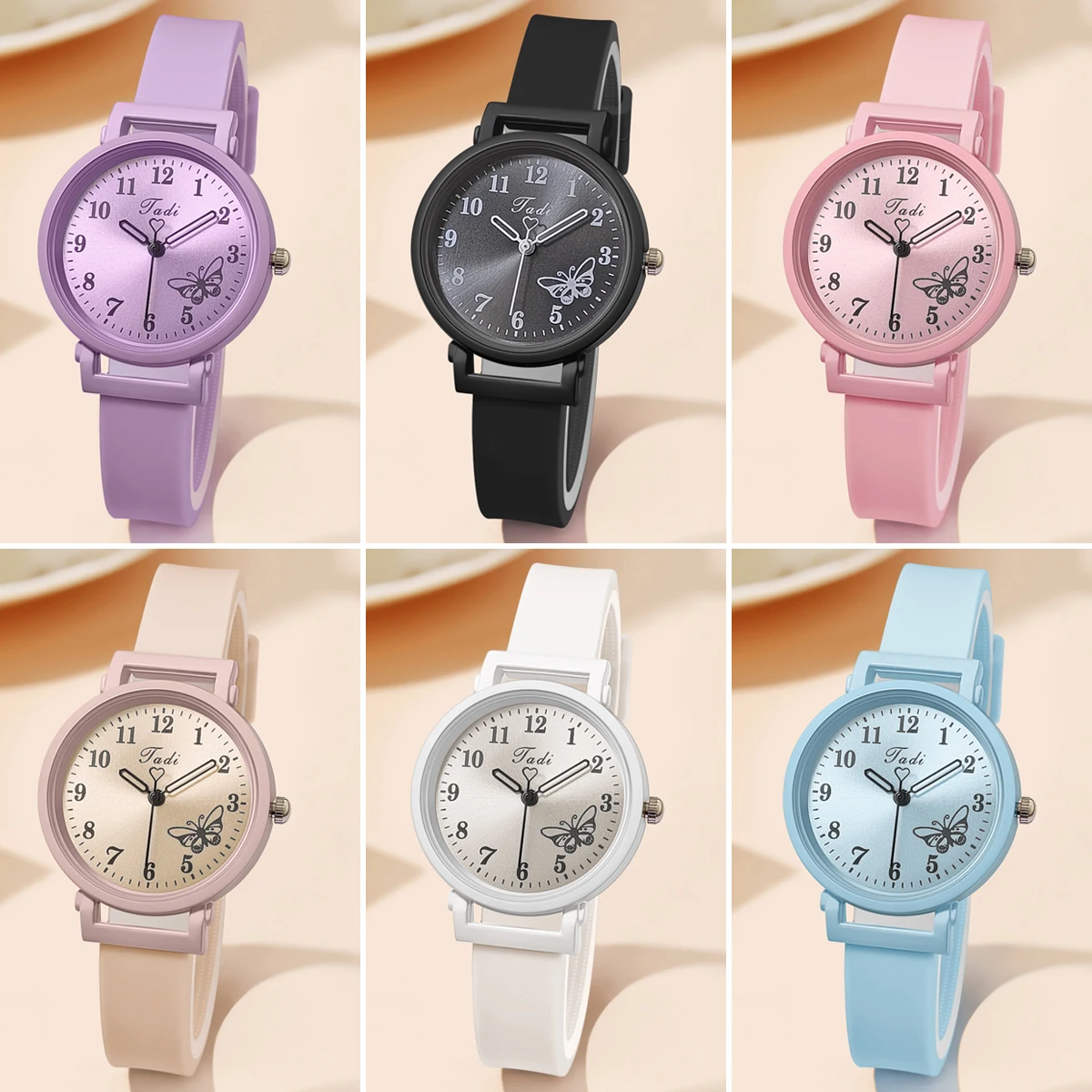 Women's Fashion Silicone Tape Quartz Student Watch Fashion Cute Butterfly Pattern