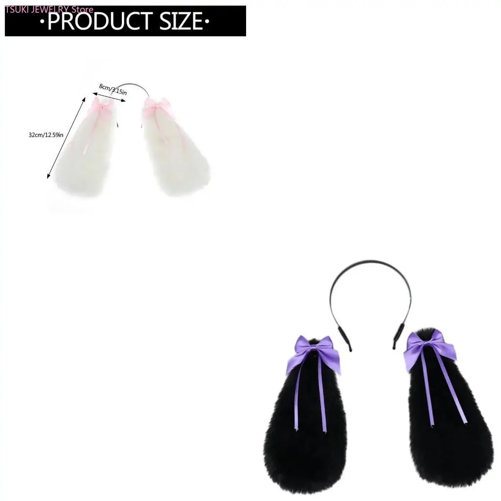 

62KE Rabbits Ears Anime Hair Hoop Handmade Animal Furry Long Ear Headband for Con