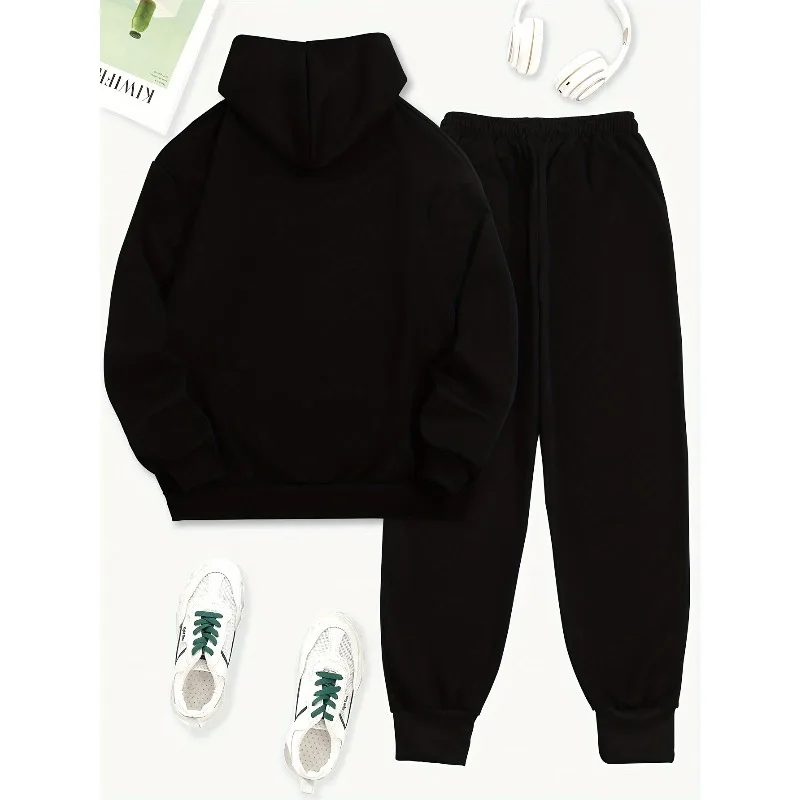 طقم هوديي وسراويل رياضية برباط وأكمام طويلة مكونة من قطعتين مطبوعة بحروف ثلاثية الأبعاد لعام 2025 للاستخدام المنزلي غير الرسمي