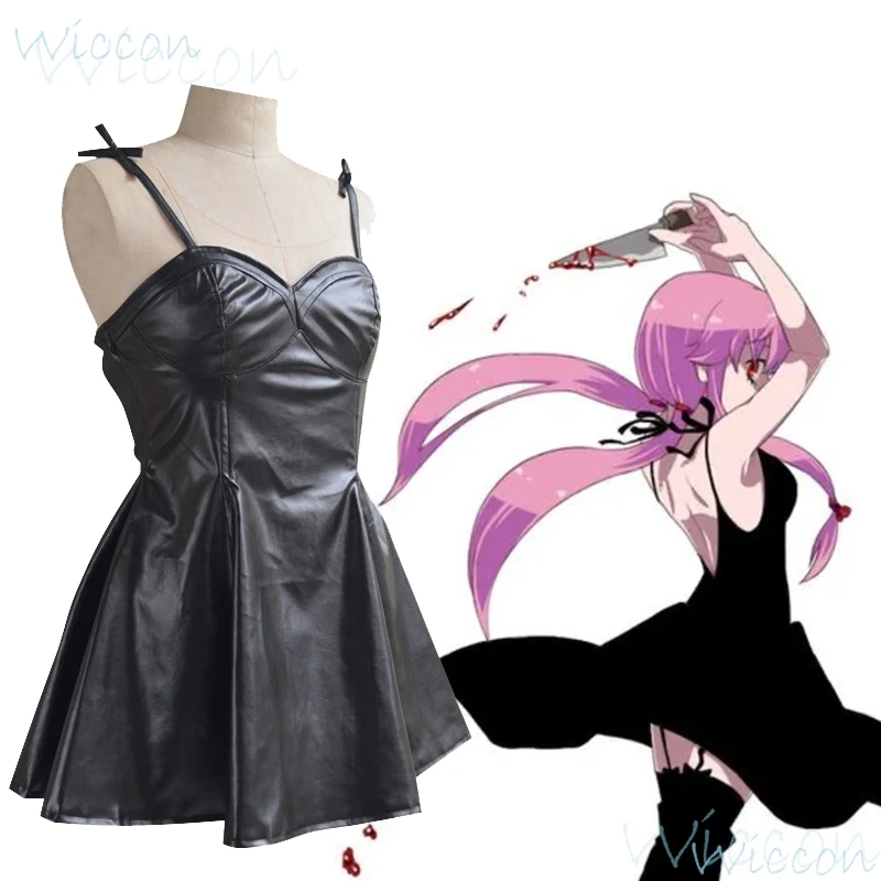 Anime 2nd Mirai Nikki Gasai Yuno Lolita Sailor Cosplay Costume Black Sexy Dress Jirai Kei Cosplay Halloween Fancy Suit Pink Hair