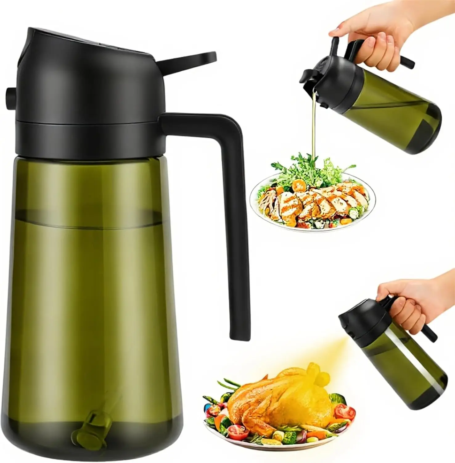 

Olive Oil Sprayer for Cooking, 2 In 1 Glass Oil Dispenser 16oz- 470ml Premium Spray Bottle for Kitchen Gadgets and Air Fryer Acc