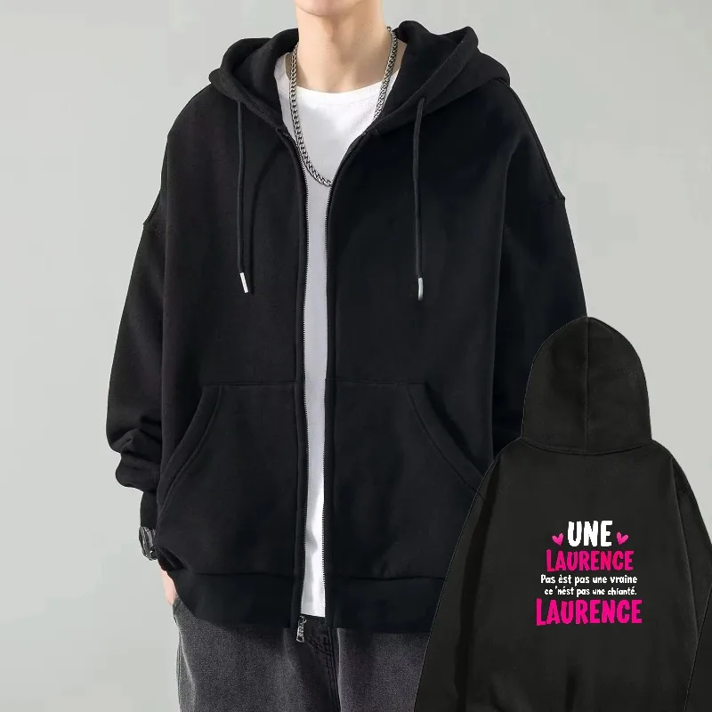 

Мужская куртка с капюшоном, черная с принтом UNE LAURENCE, текстовый дизайн, повседневная уличная одежда, модная одежда для повседневной носки и путешествий