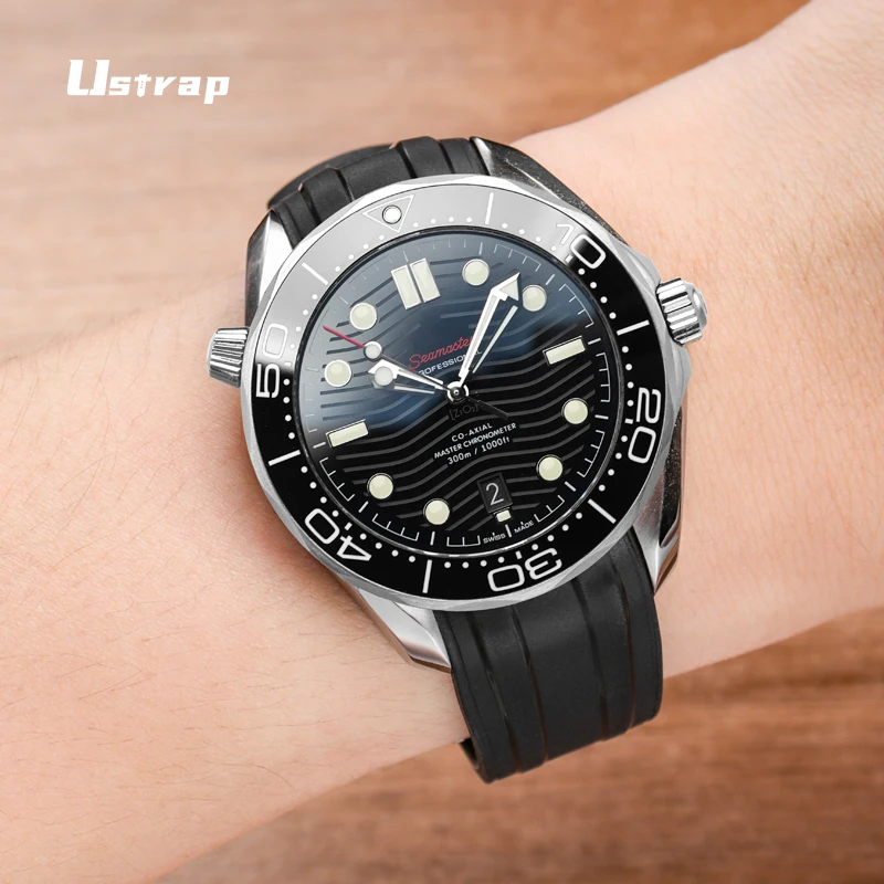 20 مللي متر حزام ساعة اليد سيليكون المطاط حزام منحني مناسبة لأوميغا ساماستر غواص-300 متر دبوس المشبك الرياضة حزام الساعات أساور الرجال #3