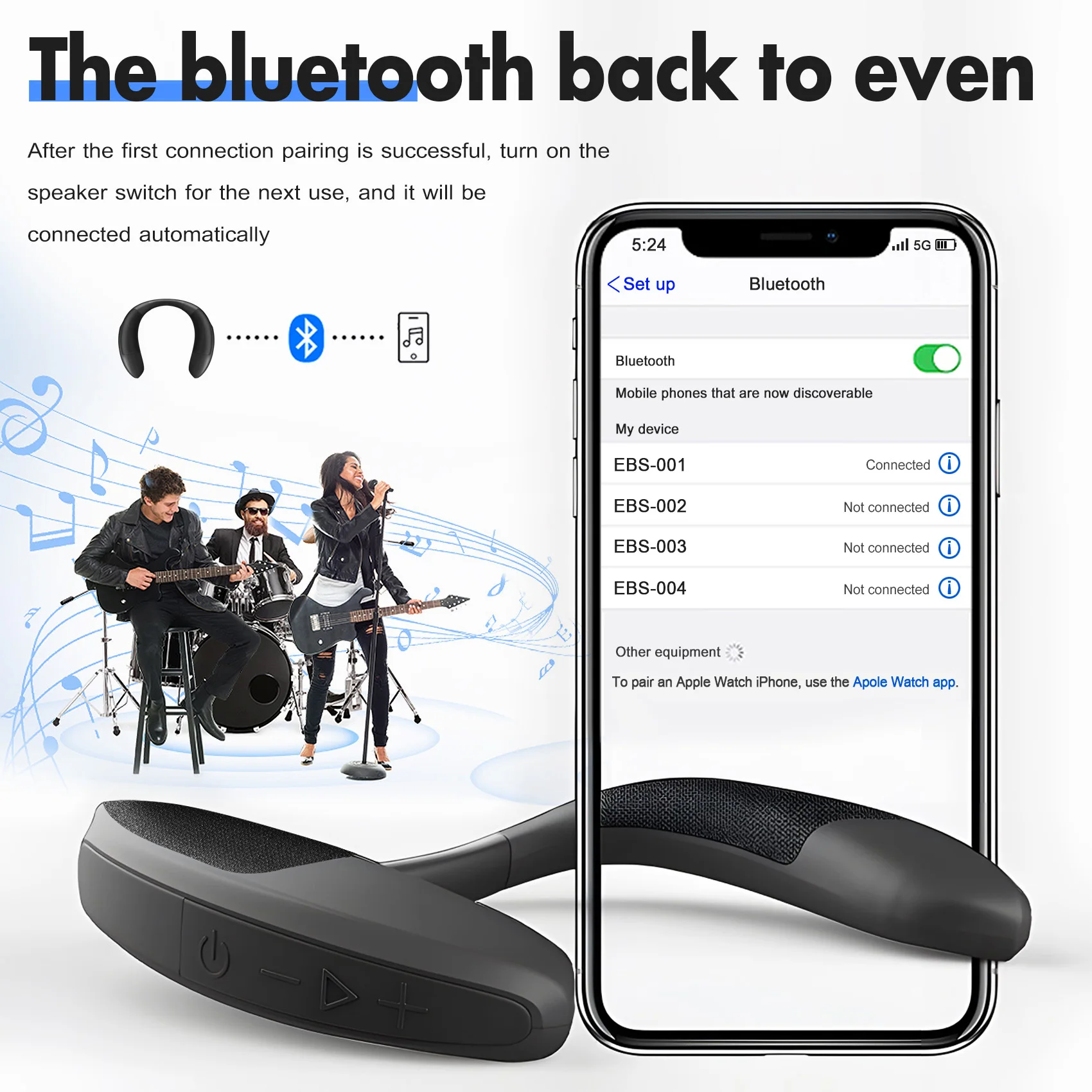 AABFK Wireless Bluetooth Neckband Speakers Portable Wearable Surround with Microphone HIFI Neckband Speaker for Outdoors Home