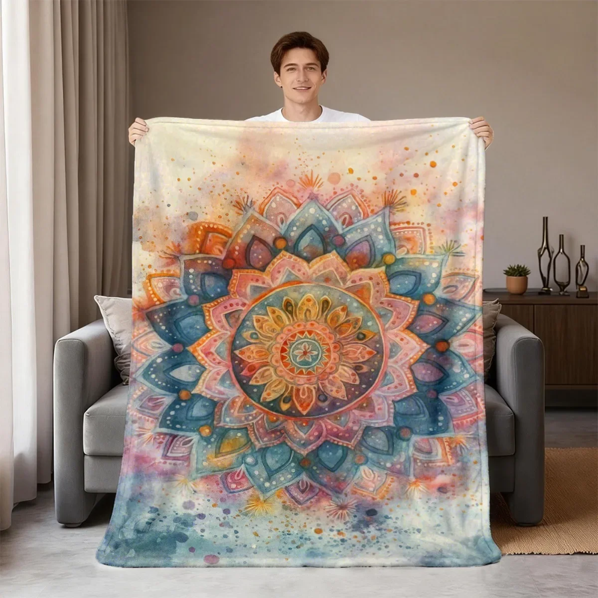 Watercolor Mandala Print Throw Blanket Cozy Sofa Couch Manta Soft Bed Decorative Blanket For Bedroom Living Room Home Decor