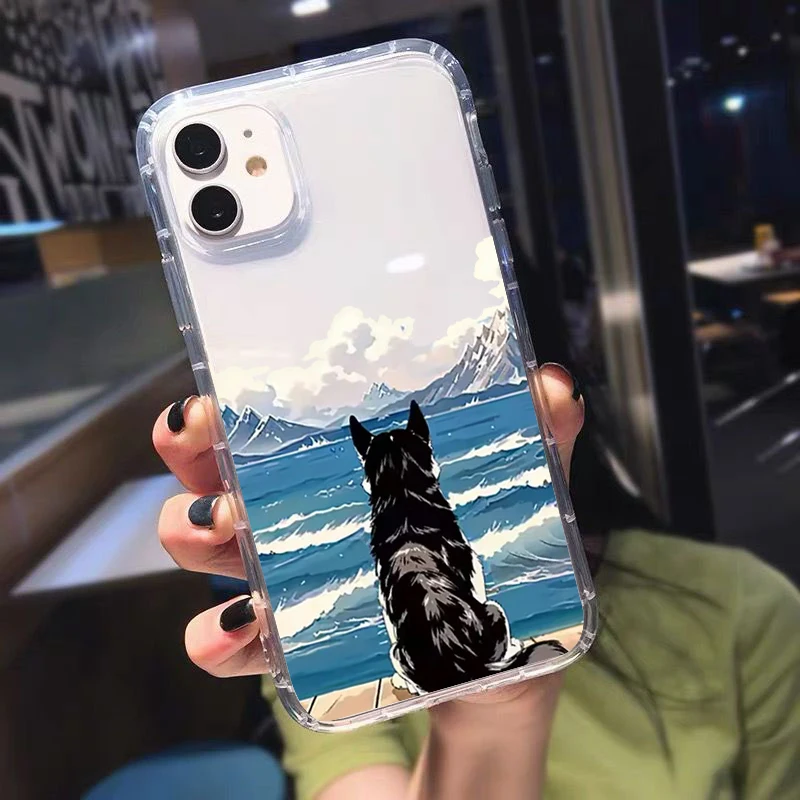 Funny Cute Scene Dog Pattern Phone Case for IPhone 11 12 13 14 15 Pro Max XR XS Max Shockproof Soft Cover Funda