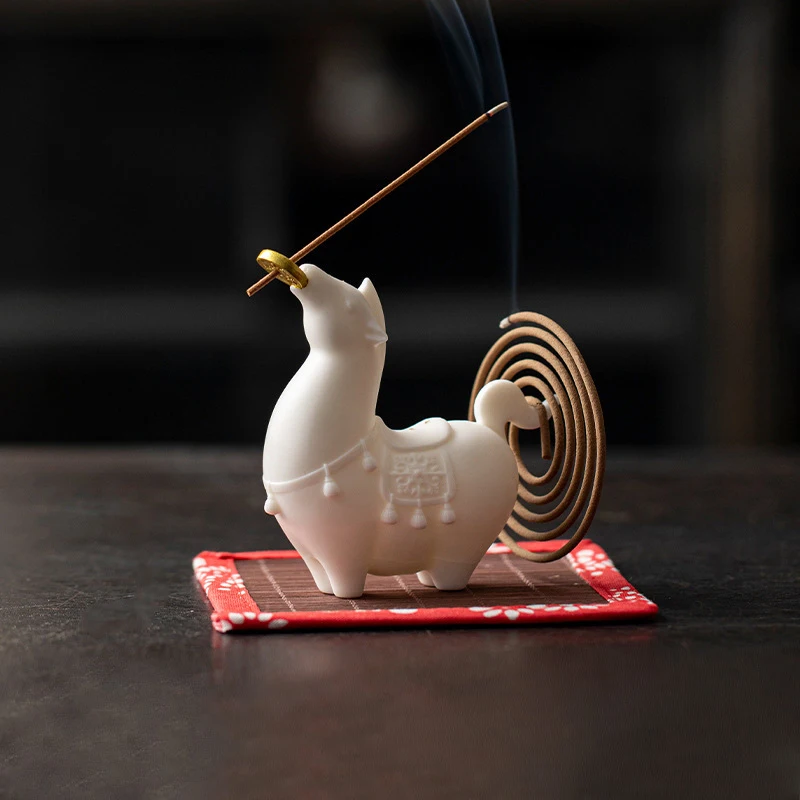 Ceramic White Horse Incense Burner Ornament Stick Censer Holder Home Decoration Modern Miniature Decorative