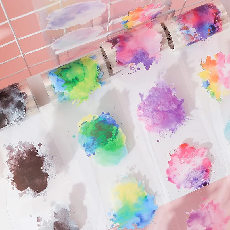 Juego de cintas Washi de PET de acuarela, cinta adhesiva decorativa básica, suministros para diario, papelería, álbum de recortes, cintas adhesivas bonitas, 6 uds.