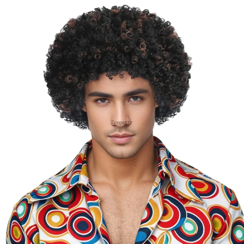 12 inch short roll hip hop head hip-hop disco retro men's synthetic wig suitable for holiday parties, Halloween ball costumes
