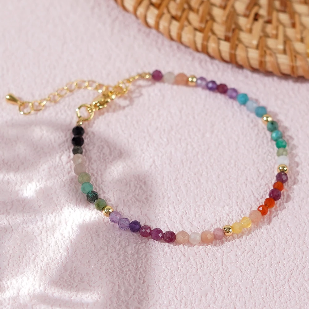 1PC 2024 Valentine\'s Day 18K Gold Plated Multicolored Gemstone Delicate Jewelry Beaded Bracelets for Women New Year\'s Gift