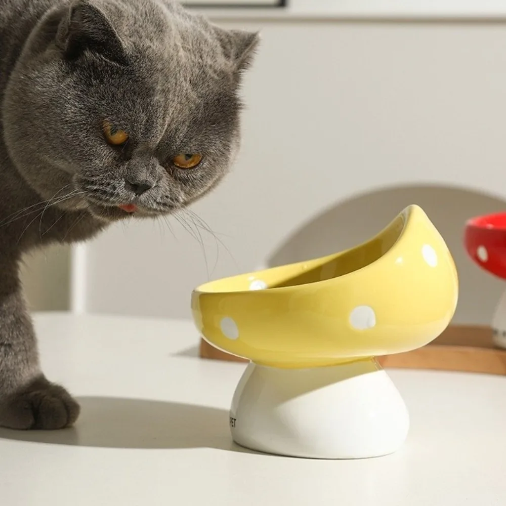 

Creative Mushroom Cat Bowl Ceramic Multi-use Dog Food Feeding Basin Non-slip Slanted Mouth Pet Drinking Feeder Water Container