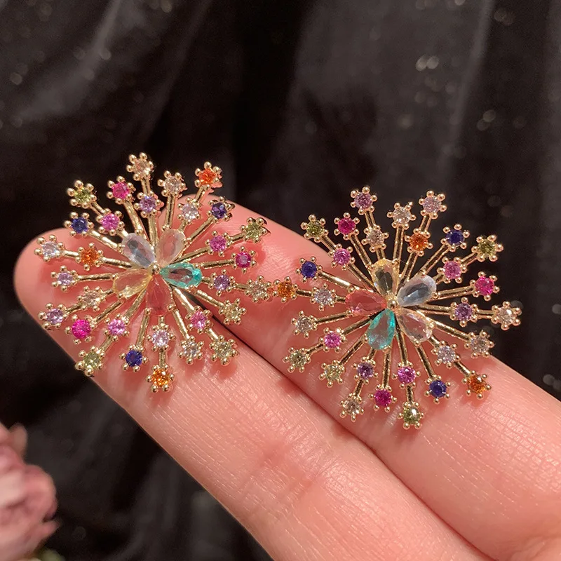 

Women Stud Earrings Zirconia Cute Snowflake Firework Flower Design Jewelry Accessory