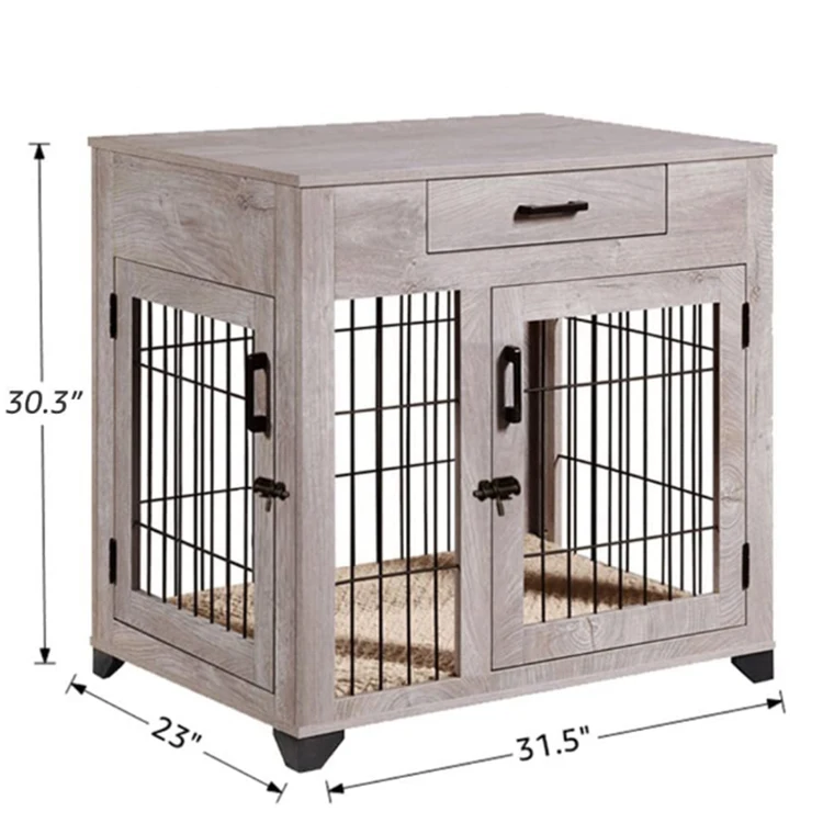 Double Doors Dog Crate Wooden Wire Kennel End Table Pet House Decorative Pet Kennle Furniture Indoor