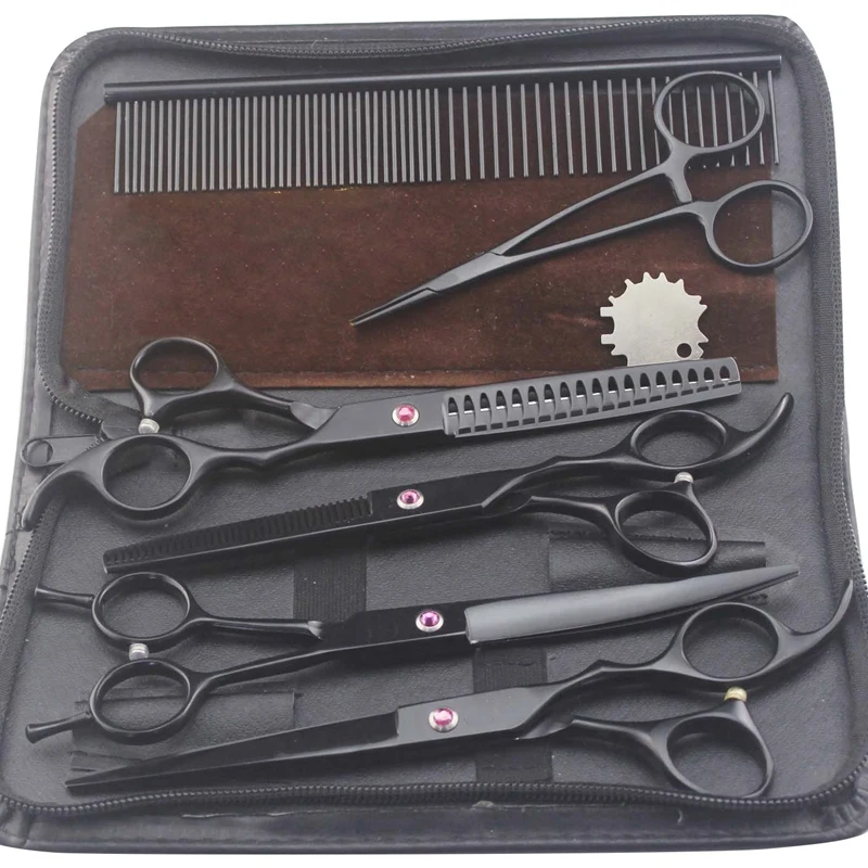 

Pet Grooming Scissors Set Professional Dog Shears Hair Cutting Thinning Curved Scissors