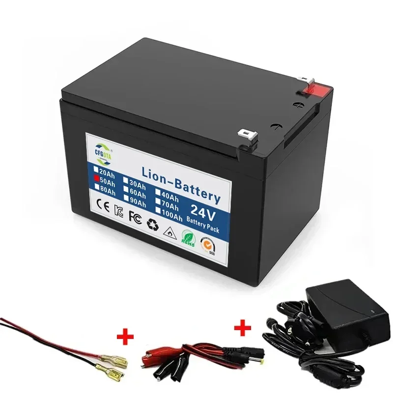 24V Battery 80Ah 18650 lithium battery pack Rechargeable battery for solar energy electric vehicle battery+25.2v2A charger