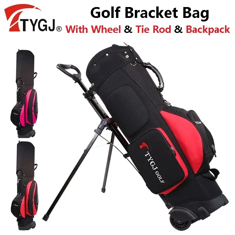 TTYGJ Big Capacity Golf Bracket Bag Tie Rod Golf Rack Bag with Wheel Wear Resistant Standard Ball Package Portable Backpack