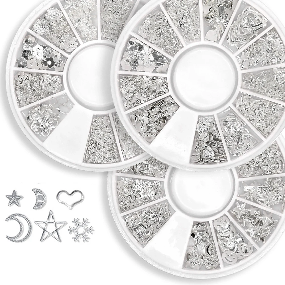 Accessoire de décoration pour ongles en alliage métallique, étoile et lune, boîte de perceuse, 12 grilles