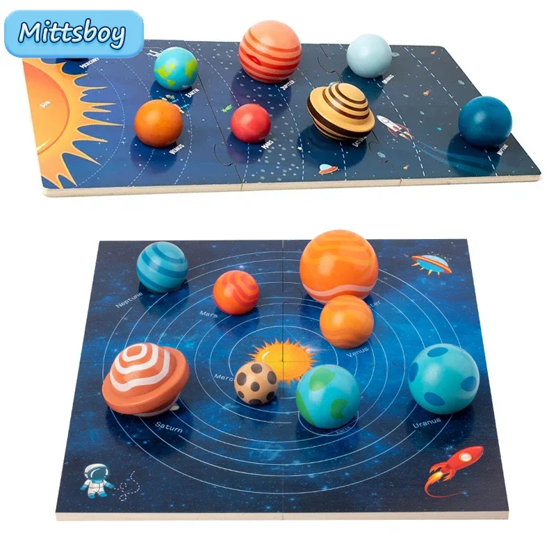 

Eight Planets Baby Montessori Wooden Early Education Toys 3D Puzzle Toy Universe Cognition Solar System Planet Matching Board