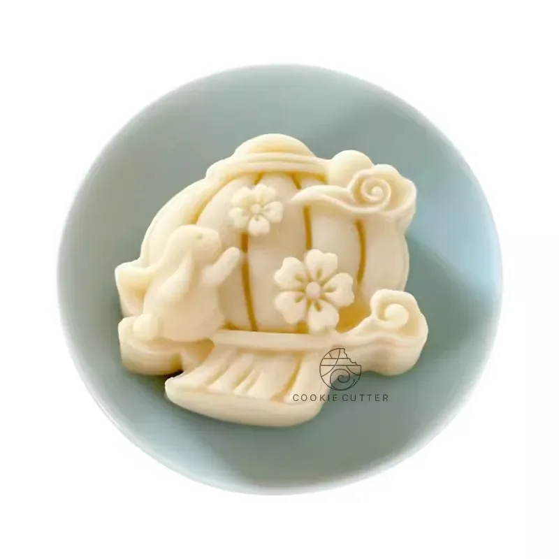 2Pcs/Set 75g Rabbit Pattern Moon Cake Plunger Mold Laurel Lantern Cookie Cutter Mid-Autumn Festival Pastry Dessert Baking Items