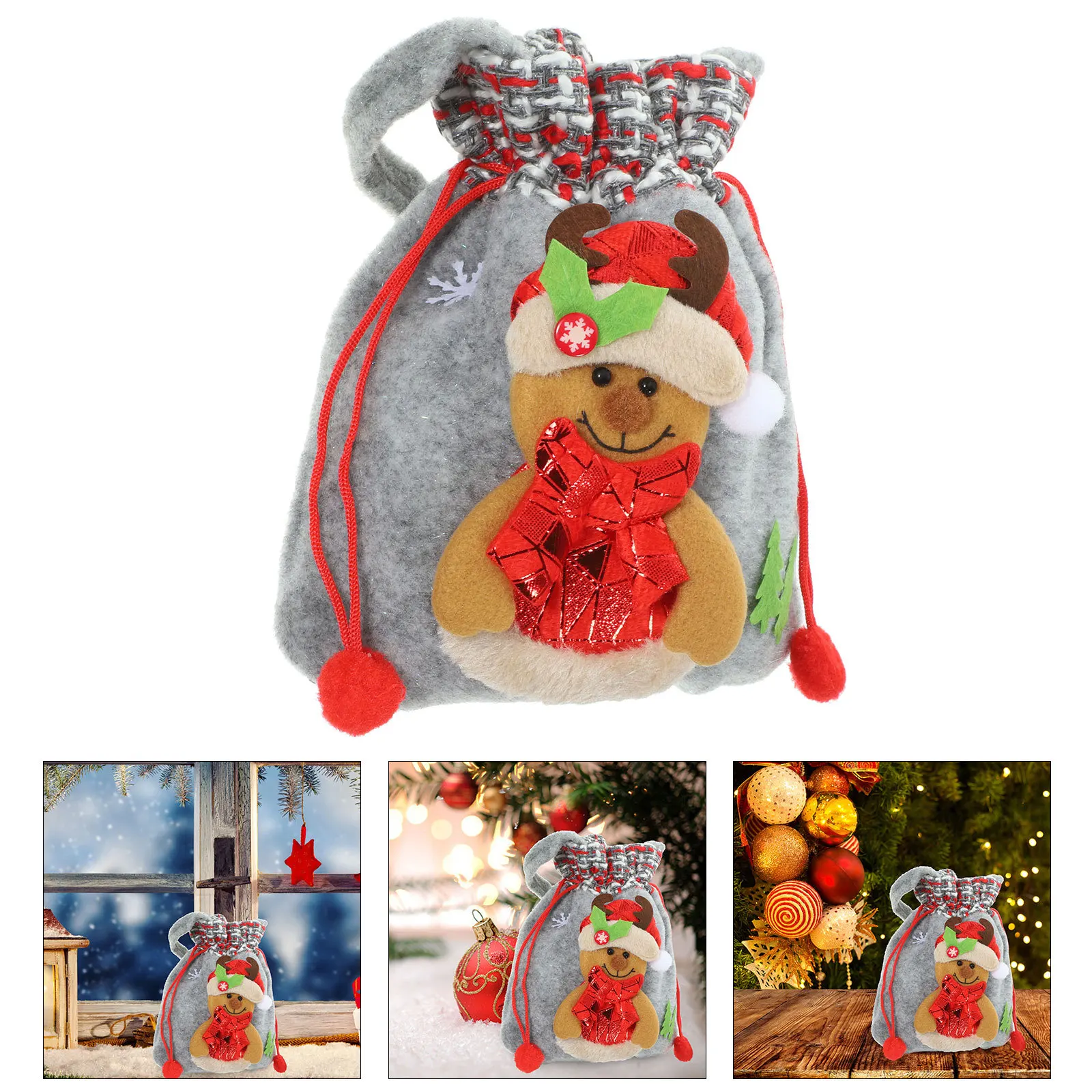 

Elk Pattern Christmas Gift Bag Portable Handheld Jewelry Sundries Storage Party Favor Small Gift Bags for Presents