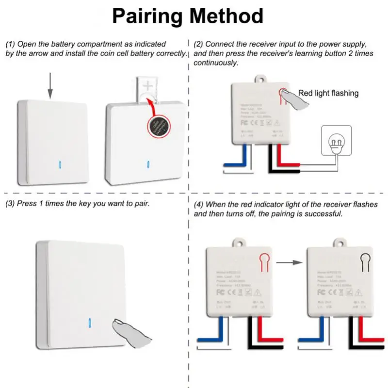 433Mhz Wireless Switch Smart Switch RF Wall Panel Switch Universal Breaker 90V-250V RF Relay Receiver Led Light Lamp Fan Switch