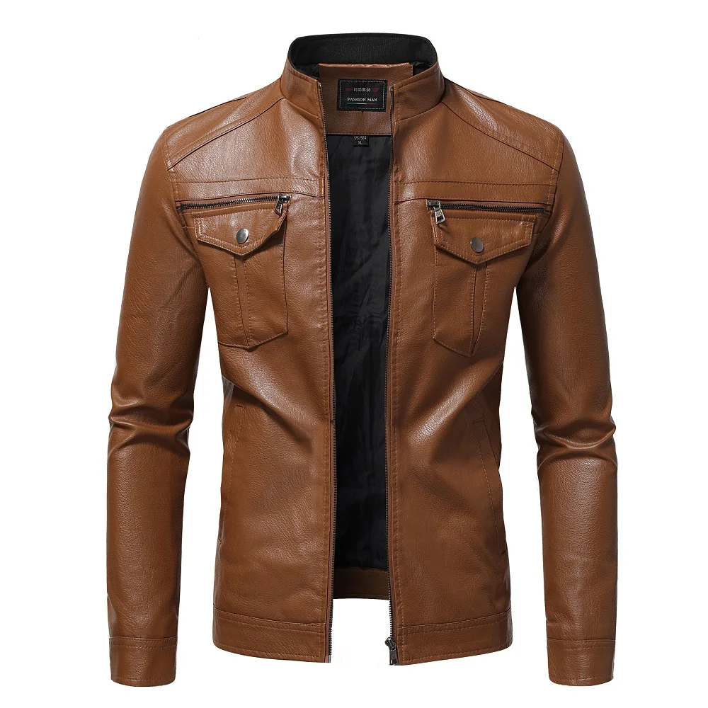 

Nice Autumn Fashion Trend Coats Male New Style Slim Stand-Up Collar Motorcycle Leather Jacket Men's PU Leather Jacket S-4XL