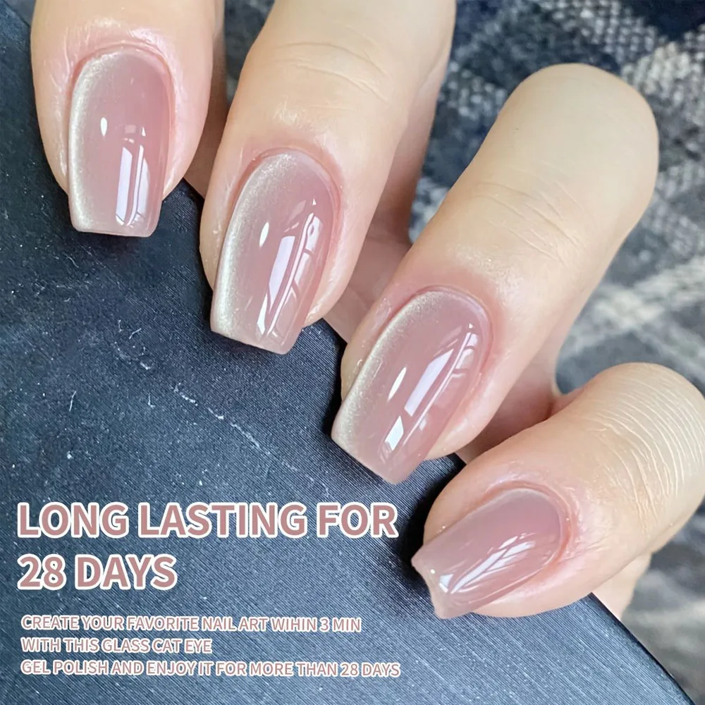 10ml 연한 핑크색 캣 마그네틱 젤 네일 폴리쉬 포슬린 화이트 글래스 비즈 캣 아이 젤 오래 지속되는 반영구 UV 젤 폴리쉬