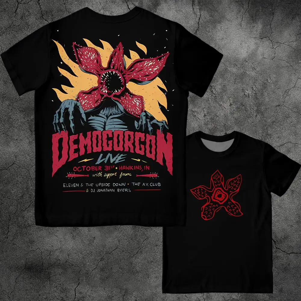 Eddie Munson Stranger Vintage Print T-Shirt Demogorgon Kannibaler-Blume Hawkins Grafik-Tee Y2K Streetwear Damen-Oberteile Harajuku